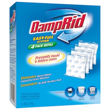 DampRid 105 oz Fragrance Free Absorber Easy Fill Refill Packs4 Count  Attracts  Traps Moisture for Fresher Cleaner Air BlueWhite