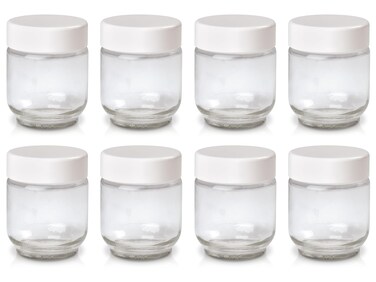 Euro Cuisine GY1920 Glass Jars with Lids for Yogurt Maker Clear 6 Ounce Set of 8 6oz Glass Jars for Yogurt Parfaits Clear Yogurt Containers