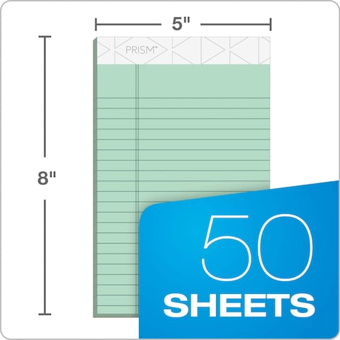 TOPS 63090 Prism Plus Colored Legal Pads 5 x 8 Green 50 Sheets Pack of 12