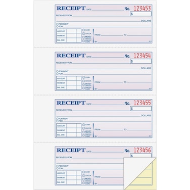 Adams Money and Rent Receipt Book 2Part Carbonless WhiteCanary 758 x 1078 Bound Wraparound Cover 200 Sets per Book 4 Receipts per Page DC1182