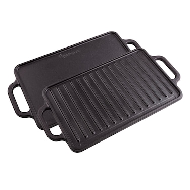 Victoria Rectangular Cast Iron Griddle Double Burner Griddle Reversible Griddle Grill 13 x 85 Inch Seasoned with 100 Kosher Certified NonGMO Flaxseed Oil Model GDL189