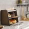 K KELBEL Double Layer Large Bamboo Bread Box for Kitchen Counter Wooden Large Capacity Bread Storage Bin with Window Bread Holder Brown