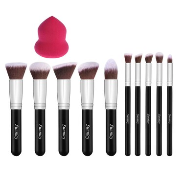Makeup Brushes Beauty Sponge Blender 10 Pcs Kabuki Powder Foundation Blending Blush Eyeliner Concealer Brush Set Cosmetic Tools Silver  Black