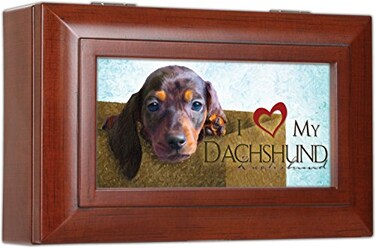 Cottage Garden Love My Dachshund Rich Woodgrain Finish Petite Jewelry Music Box  Plays Song Wonderful World