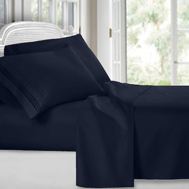 Clara Clark 1800 Premier Series 4pc Bed Sheet Set  King Navy Blue