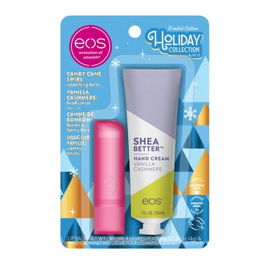 eos Holiday Skin Care Set Vanilla Cashmere Travel Hand Cream  Candy Cane Swirl Lip Balm Stocking Stuffers 1 fl oz Hand Cream  014 oz Lip Balm 2Pack