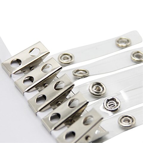 Happy Trees 100pc Metal Badge Clips with Strap clear ID Strap Clip Adapter