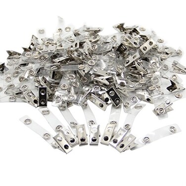 Happy Trees 100pc Metal Badge Clips with Strap clear ID Strap Clip Adapter
