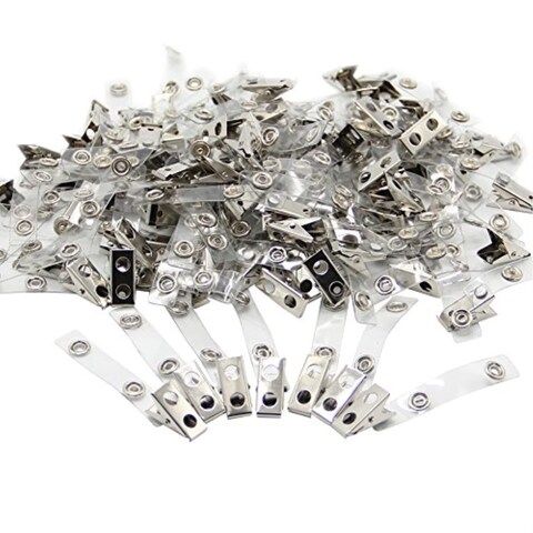 Happy Trees 100pc Metal Badge Clips with Strap clear ID Strap Clip Adapter