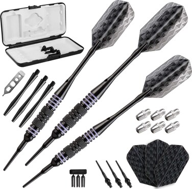 Viper Bobcat Adjustable Weight Soft Tip Darts with StorageTravel Case Black Coated Brass Purple Rings 1619 Grams