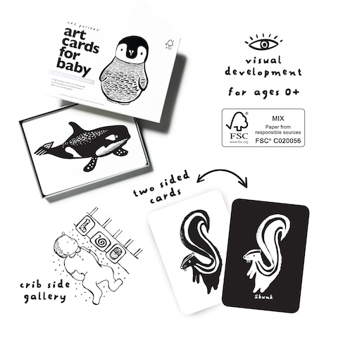 Wee Gallery Black and White Art Flash Cards for Babies High Contrast Educational Animal Picture Cards Baby Visual Stimulation Brain and Memory Development in Infants and Toddlers  BW Animals