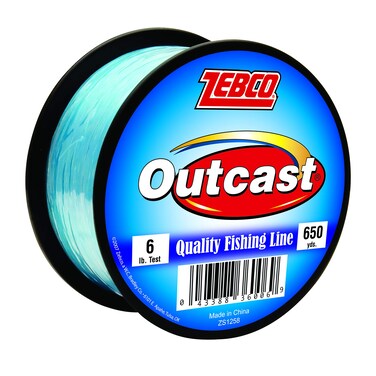 Zebco Outcast Monofilament Fishing Line 650Yards 6Pound Low Memory and Stretch High Tensile Strength Blue