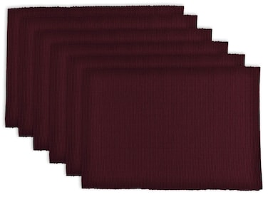 DII Basic Everyday Ribbed Tabletop 100 Cotton Placemat Set 13x19 BlackBerry 6 Piece