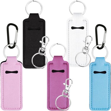 KUKEANVO Lip Balm Sleeve Pouch Chapstick Holder With Clip Lipstick Lip Gloss Holder Stocking Stuffers Gift for Women 5pcs