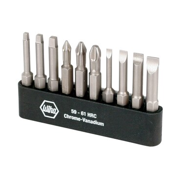WIHA 74988 Slotted Phillips and Square Power Bit Set with Holder 10Piece