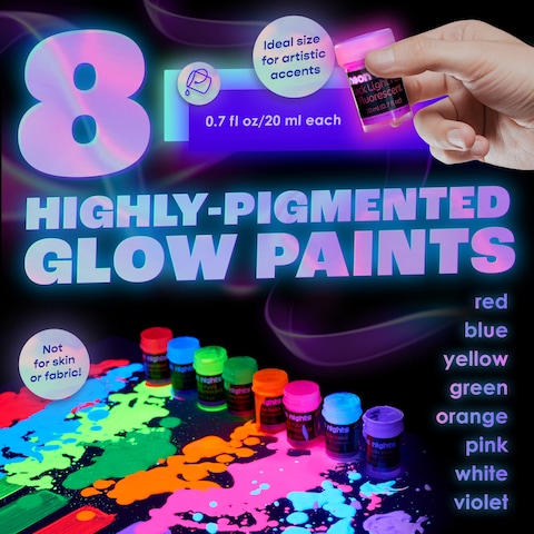 Glow in the Dark Paint  Pack of 8 MultiSurface UV Paint Set  UV  Blacklight Activated Self Luminous 20mL  Perfect for Halloween and Holiday Decor Easter Egg Painting Decoration