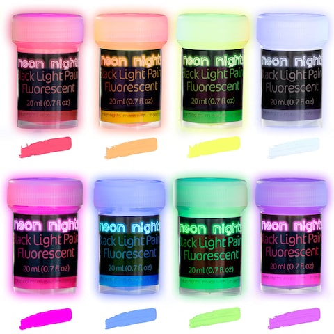 Glow in the Dark Paint  Pack of 8 MultiSurface UV Paint Set  UV  Blacklight Activated Self Luminous 20mL  Perfect for Halloween and Holiday Decor Easter Egg Painting Decoration
