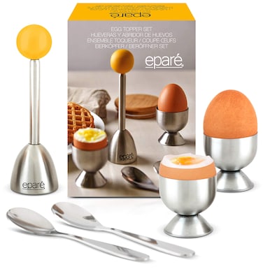 Epar Egg Topper Cutter  Egg Cups  Holder for Soft Boiled Eggs  Egg Cracker Tool Set  Stainless Steel Soft Boiled Egg Cutter  Egg Spoons for Soft Boiled Eggs