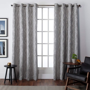 Exclusive Home Finesse Branch Print Grommet Top Curtain Panel Pair 54x84 Ash Grey