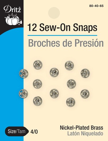 Dritz 804065 SewOn Snaps NickelPlated Brass Size 40 12Count