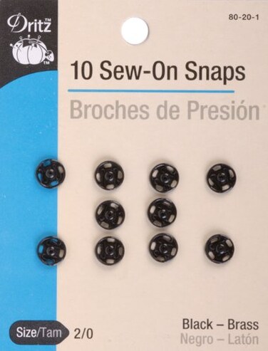 Dritz 80201 SewOn Snaps Black Size 20 10Count