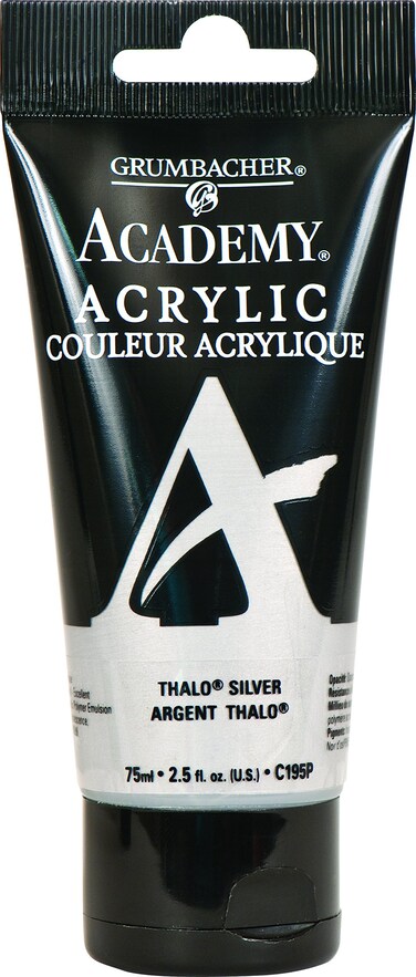 Grumbacher Academy Acrylic Paint Gloss 75ml25 oz Plastic Tube Thalo Silver C195P