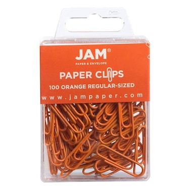 JAM PAPER Colorful Standard Paper Clips  Regular 1 Inch  Orange Paperclips  100Pack