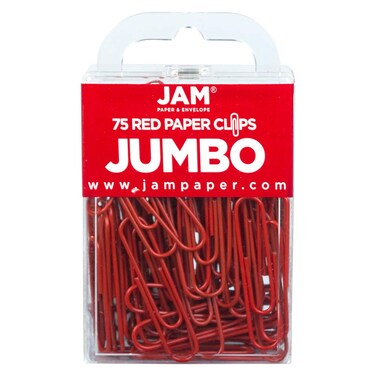 JAM PAPER Colorful Jumbo Paper Clips  Large 2 Inch  Red Paperclips  75Pack