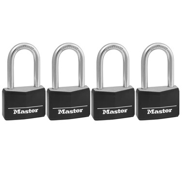Master Lock Covered Aluminum Padlock with Key 141QLF 4 Pack Keyed Alike  Black