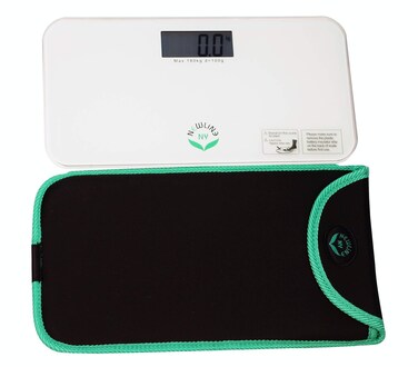 NewlineNY White Mini Bathroom Scale with Travel Protection Case SBB0722MWH  NYMSS101BG