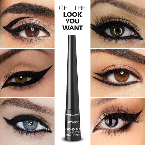 FACESCANADA Beyond Black Long Stay Liquid Eye Liner Waterproof Smudgeproof 24hrs Stay Highly pigmented Paraben Free Vegan Cruelty Free Black 008 Oz