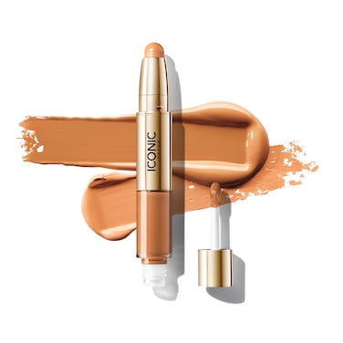 ICONIC LONDON Radiant Concealer  Brightening Duo  Creamy Liquid  Brightening Crayon Dual Ended Concealer Cruelty Free Vegan Makeup Warm Tan 008 oz