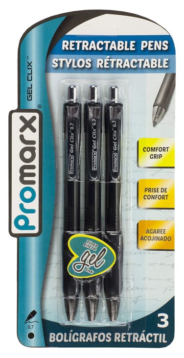 Promarx Gel Clix Retractable Pens with Comfort Grip 07 mm Black Ink Pack of 3 GA01KP7B0248