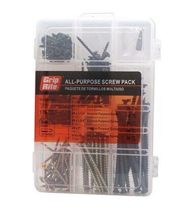Grip Rite Prime Guard MPCDWS All Purpose Assorted Screw Pack with Free Number2 Phillips Bit 180Piece