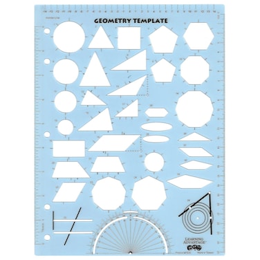 LEARNING ADVANTAGE Geometry Template  Sturdy Geometric Stencil to Draw 2D Shapes and Measure Angles  Includes Ruler plus a Number Line with Negative Values