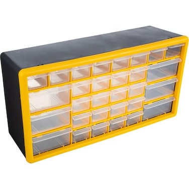 Stalwart 30Drawer Plastic Small Parts Organizer  Desktop or Wall Storage Drawers for Organizing Hardware Crafts Garage or Classroom Yellow