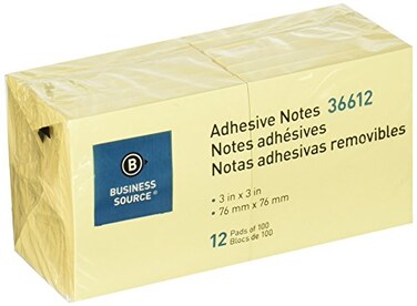 Business Source 36612 Adhesive Notes 100 Sheets 3Inch x3Inch  12PK Yellow