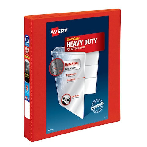 Avery HeavyDuty View 3 Ring Binder 1 One Touch EZD Rings 1 Red Binder 79170