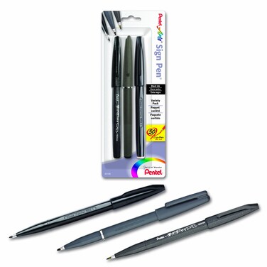 Pentel Arts Sign Pen Assorted Styles 3PK