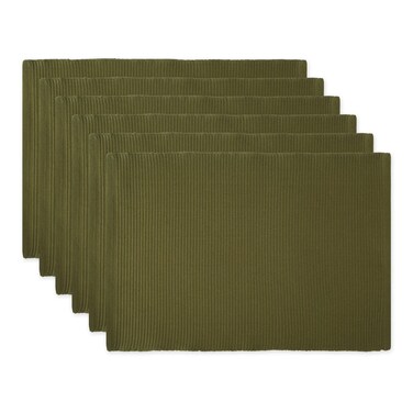 DII Basic Everyday Ribbed Tabletop 100 Cotton Placemat Set 13x19 Sage 6 Piece