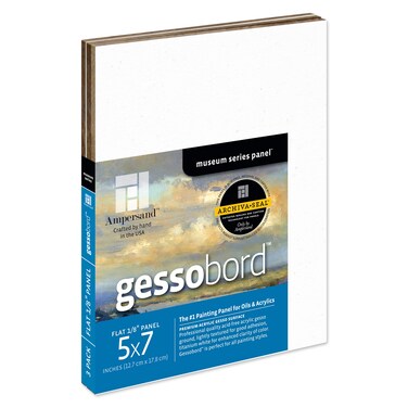 Ampersand Art Supply Gesso Wood Painting Panel Museum Series Gessobord 5 x 7 18 Flat Profile Pack of 3