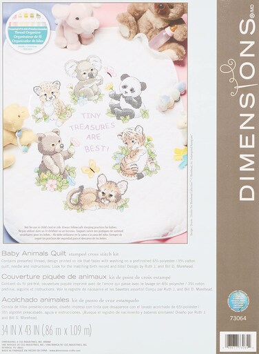 Dimensions Stamped Cross Stitch Tiny Treasures DIY Baby Quilt Kit 34 x 43
