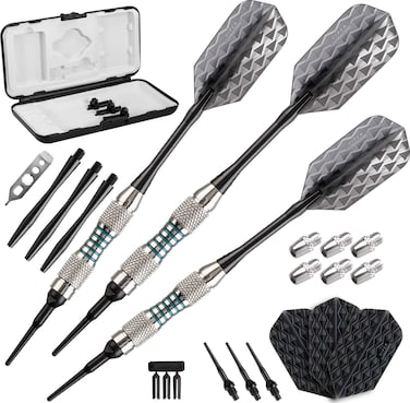 Viper Bobcat Adjustable Weight Soft Tip Darts with StorageTravel Case Nickel Silver Plated Light Blue Rings 1619 GramsGreen