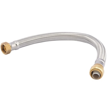 SharkBite 34 Inch x 34 Inch FIP x 18 Inch Stainless Steel Braided Flexible Water Heater Connector Push To Connect Brass Plumbing Fitting PEX Pipe Copper CPVC PERT HDPE U3088FLEX18LF