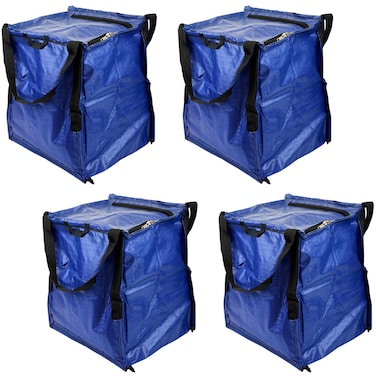 DURASACK Heavy Duty Storage Tote Bag with Zipper Top 22Gallon Rugged Woven Polypropylene Moving Bag Reusable SelfStanding Design Holds up to 500 Pounds Pack of 4 Blue