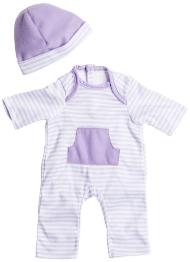 JC Toys  Berenguer Boutique  La Baby Doll Outfit  2 Piece Purple Striped OnesieWashable Ages 2  Fits Dolls 14 18