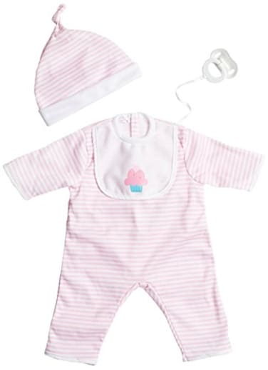 JC Toys  Berenguer Boutique  Baby Doll Outfit  Pink Stipe Romber  Ages 2  Fits Dolls 17 20