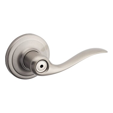 Kwikset Tustin Interior Privacy Door Handle with Lock Door Lever For Bathroom and Bedroom Satin Nickel Reversible Keyless Turn Lock with Microban Protection