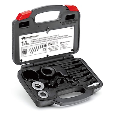 Powerbuilt Power Steering and Alternator Pulley Remove and Install Tool Set Replace Vehicle Steering Pump Car Repair Tools Storage Case  648605