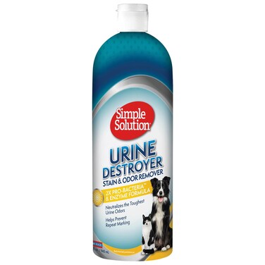 Simple Solution Urine Destroyer Enzymatic Cleaner  Pet Stain and Odor Remover with 2X Probacteria Cleaning Power  32 Ounces